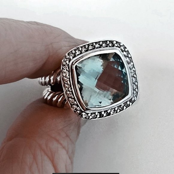 INCLUDES-PAPERWORK David Yurman 11mm Albion Prasiolite & Diamond Ring - Picture 4 of 12